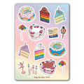 Frosted and Decorated Birthday Cakes Sticker Sheet, Vinyl, Rainbow, Glossy, Clown, Ballerina, Candles