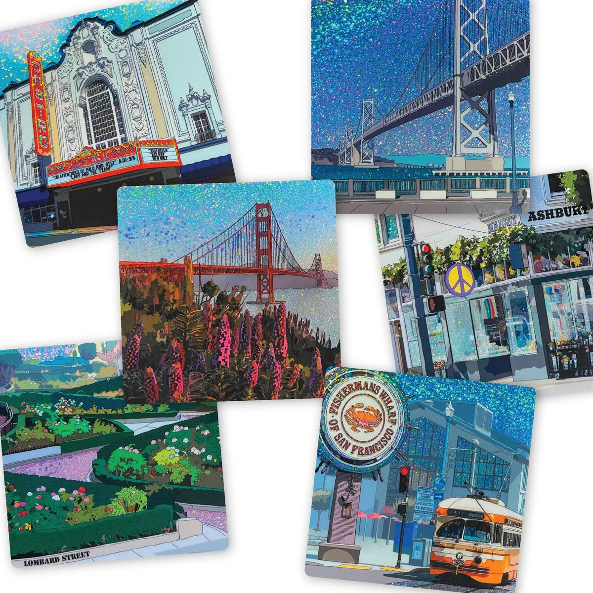San Francisco Landmarks Sticker Collection, Super Sparkle, Vinyl, California, Weatherproof