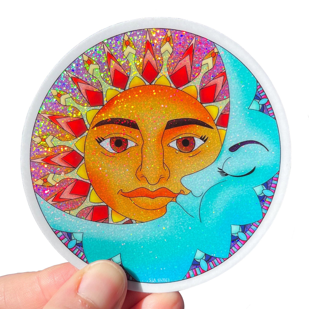 Fairydust Sparkle Vinyl Sun and Moon Sticker, Celestial, Solstice, Sky, Dream, Waterproof