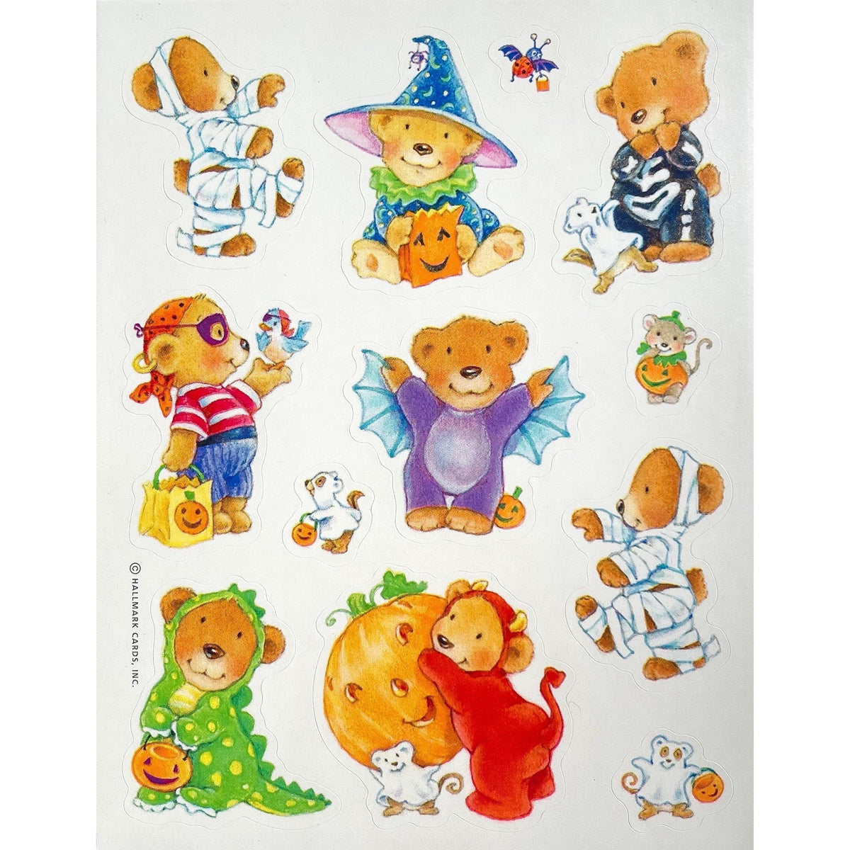 Vintage Hallmark Teddy Bears and Other Small Animals in Halloween Costumes Sticker Sheet, Trick or Treat