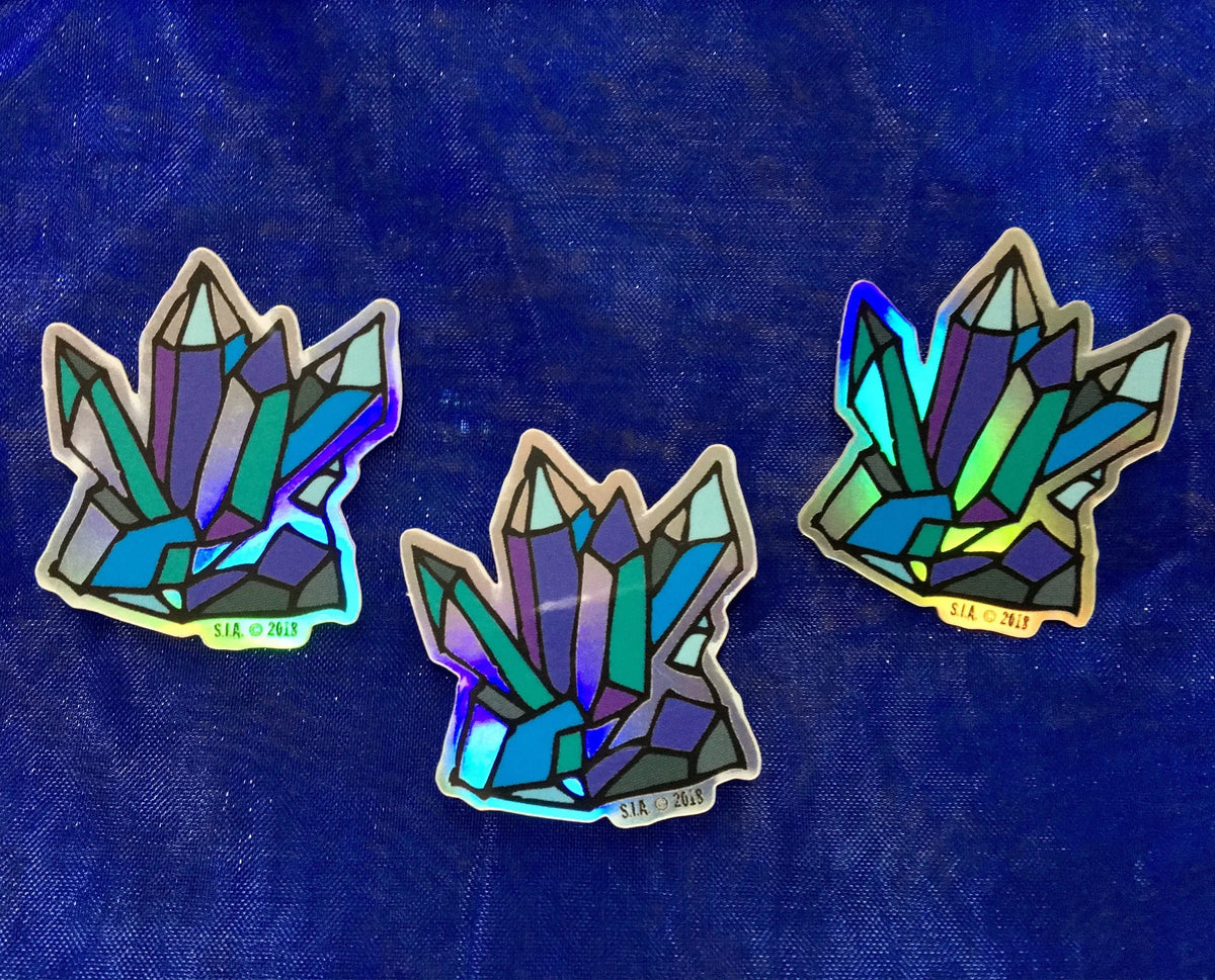 Teal and Blue Holographic Crystal Sticker