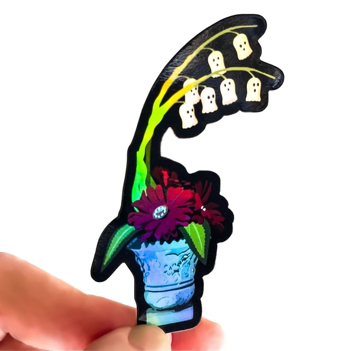 Holographic Boo Bells Plant Vinyl Stickers, Halloween, Ghost, Flower, Skull