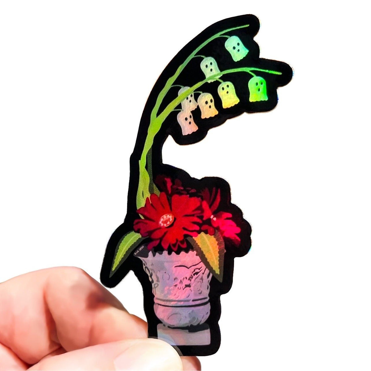 Holographic Boo Bells Plant Vinyl Stickers, Halloween, Ghost, Flower, Skull