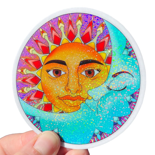 Fairydust Sparkle Vinyl Sun and Moon Sticker, Celestial, Solstice, Sky, Dream, Waterproof