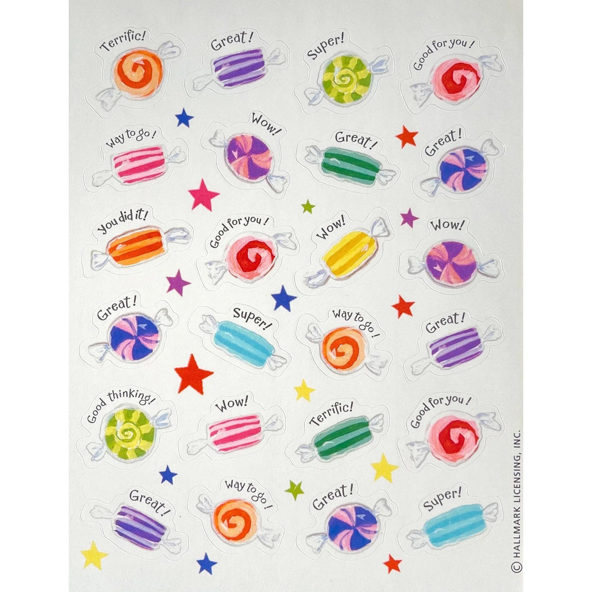 Vintage Hallmark Praise and Affirmation Rainbow Hard Candy Sticker Sheet, Food, Dessert, Sweets