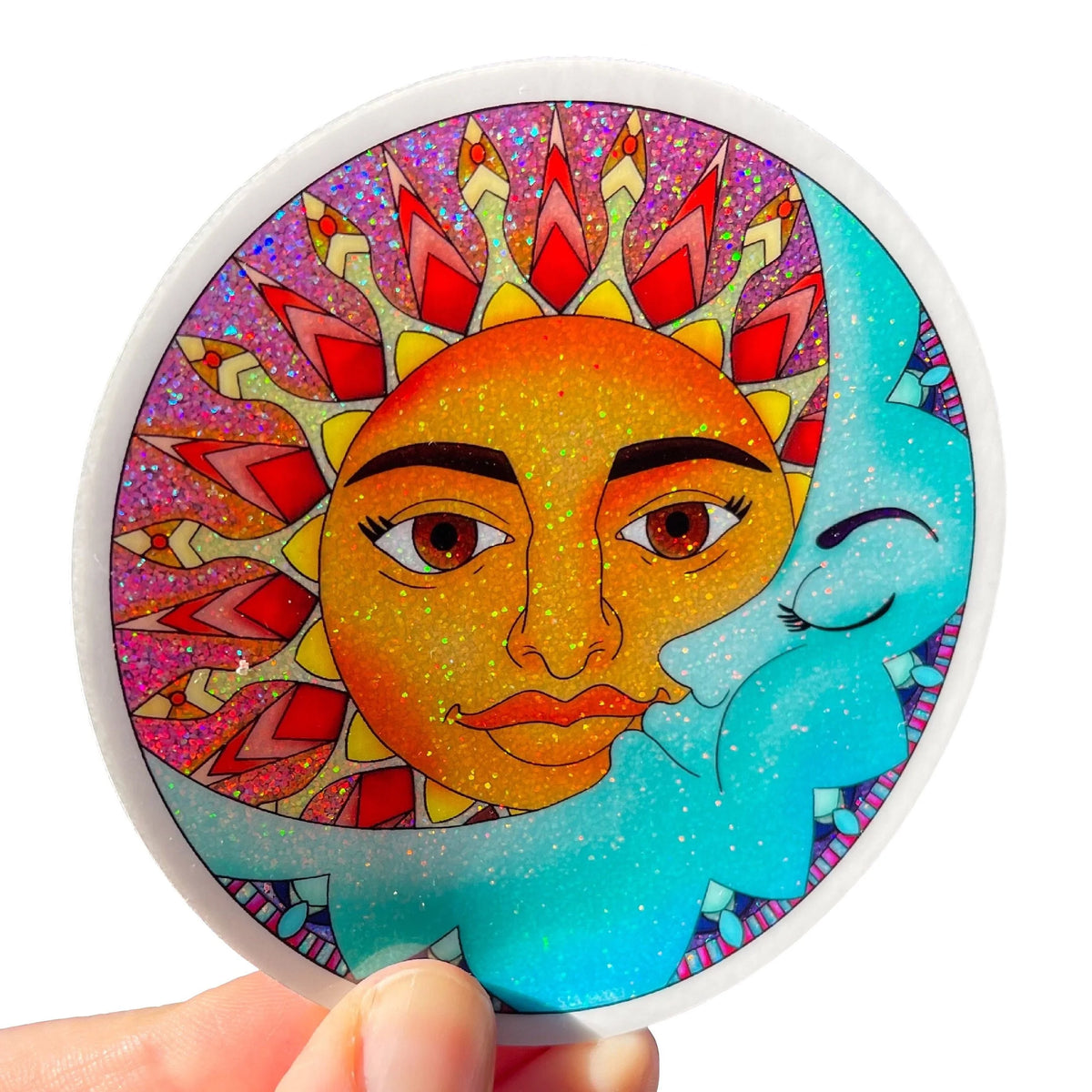 Fairydust Sparkle Vinyl Sun and Moon Sticker, Celestial, Solstice, Sky, Dream, Waterproof