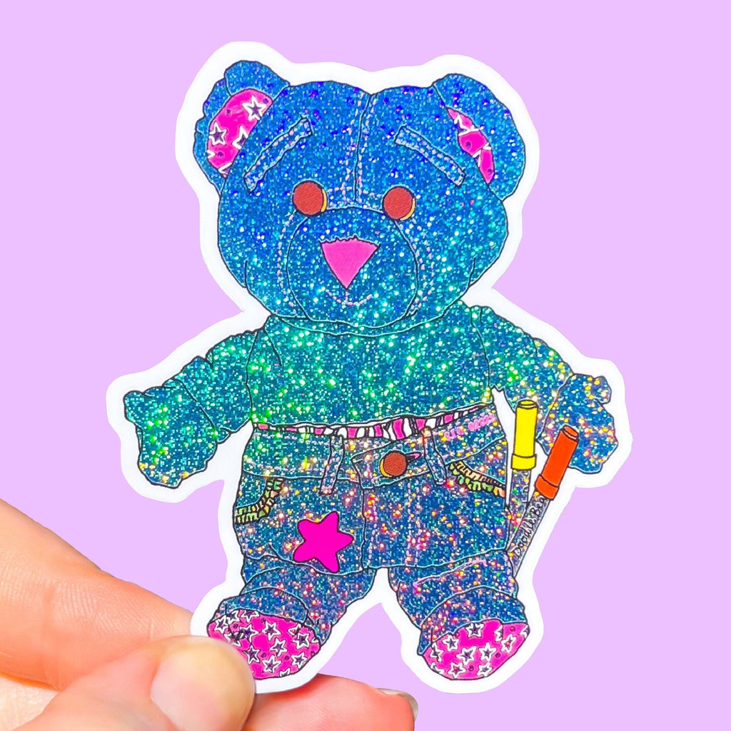 Super Sparkle Vinyl Doodle Bear Sticker, Waterproof, 90s, vintage toys, plush